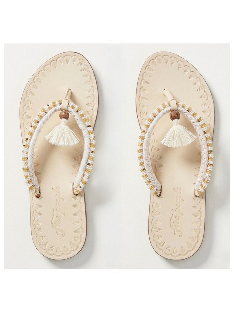 Nib Free People Beaded Tassel Sandals 10| Cottagecore Ethereal Boho Indie Sleaze